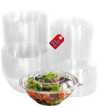 Taças de salada Mr Miracle Clear Plastic 700 ml com tampas de encaixe x50 Taças de salada Mr Miracle Clear Plastic 700 ml com tampas de encaixe x50