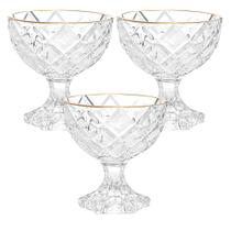 Taças de Sobremesa em Vidro Diamond Fio de Ouro 170mL 3 Peças - Lyor