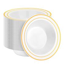 Taças de sopa descartáveis BESTSTAR 12 onças com borda dourada, pacote x100