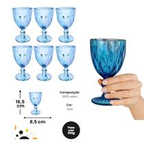Taças De Vidro Azul Decoradas 330Ml - Kit Com 6