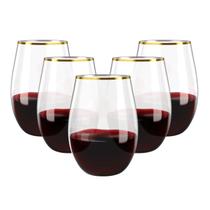 Taças de vinho FOCUSLINE 16 onças de plástico sem haste com borda dourada x20 Taças de vinho FOCUSLINE 16 onças de plástico sem haste com borda dourada x20