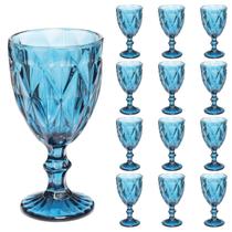 Taças Diamante Copos Vidro Azul Bico De Jaca 300ml - 12un Taças Diamante Copos Vidro Azul Bico De Jaca 300ml - 12un