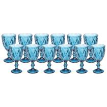 Taças Diamante Copos Vidro Azul Bico De Jaca 300ml - 12un