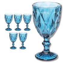 Taças Diamante Copos Vidro Azul Bico De Jaca 300ml - 6Un Taças Diamante Copos Vidro Azul Bico De Jaca 300ml - 6Un