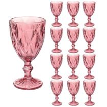 Taças Diamante Copos Vidro Lilás Bico De Jaca 300ml - 12Un