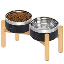 Taças elevadas para cães UPSKY de aço inoxidável 800 mL com suporte de madeira