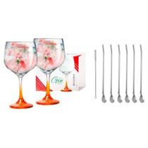 Taças Gin Kit com 2 Peças + Kit Colher Canudo 6 +1 Escova