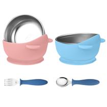 Taças para bebês Wesketch em aço inoxidável com sucção de silicone, pacote com 2 unidades Taças para bebês Wesketch em aço inoxidável com sucção de silicone, pacote com 2 unidades