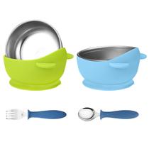 Taças para bebês Wesketch em aço inoxidável com sucção de silicone, pacote com 2 unidades