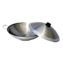 Tacho Chinês Panela Wok Funda Aço Carbono E Tampa 38cm 4l.