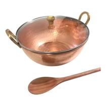 Tacho De Cobre Puro Com Tampa De Vidro + Colher 5 Litros