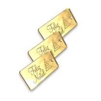 Tag Decorativa Acrílicas 3.0x1.0 cm Feliz Natal Dourado Espelhado 10 Un
