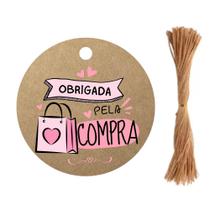 Tag Redonda Obrigada Pela Compra + sisal 100 unidades