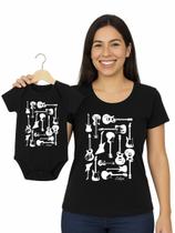 Tal Mãe Tal Filho Camiseta e Body de Bebê Estampa Guitarras Kit 2 Peças