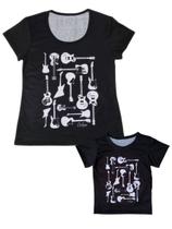 Tal Mãe Tal Filho Camisetas Estampa Guitarras Adulto e Infantil Kit com 2 Peças