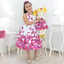 Tal Menina Tal Boneca Helo - Vestido Branco E Borboletas Rosas