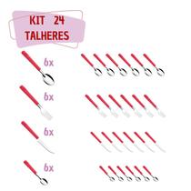 Talher 24 Inox Colher Chá Garfo Faca Colher Luna Vermelho