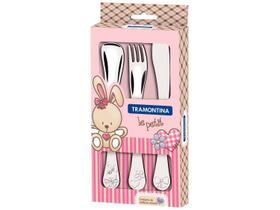 Talher Infantil Aço Inox Tramontina Le Petit Alimentar Bebê 3 Peças com Desenho em Alto Relevo Brilho Ergonômico Pode Lavar na Lava Louças