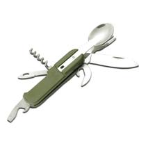 Talher multifuncional de acampamento em aço inox canivete com garfo colher abridor saca rolhas portá Talher multifuncional de acampamento em aço inox canivete com garfo colher abridor saca rolhas portá