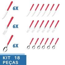Talheres 18 Peças Colher Garfo Faca Inox Luna Cabo Vermelho