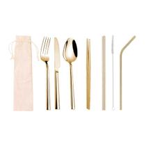 Talheres 8 em 1 + Ecobag Juta (Dourado)