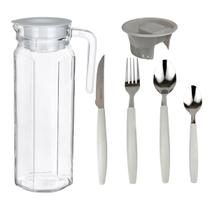 Talheres Aço Inoxidável Jarra Vidro 1 Litro Completo Mesa Jantar