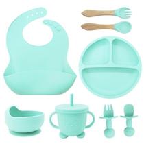 Talheres bebê silicone 6 Peças kit Talheres Infantil Com Ventosa Canudo Colher Babador Garfo