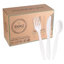 Talheres compostáveis EKKO 380 unidades de utensílios descartáveis ecológicos Talheres compostáveis EKKO 380 unidades de utensílios descartáveis ecológicos