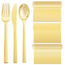 Talheres DayAmmi 150 peças de utensílios de plástico dourado 19,5 cm