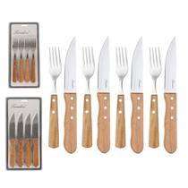 Talheres de Churrasco Faca Jumbo - Inox e Madeira (8 Peças)