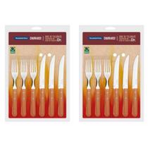 Talheres de Churrasco Premium Tramontina Dynamic Jogo Garfo Faca inox Cabo madeira 24 peças