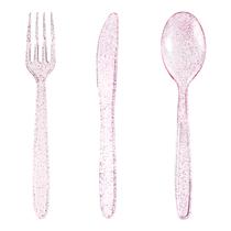 Talheres descartáveis Glitter WDF 360 Pink Glitter Plastic Talheres descartáveis Glitter WDF 360 Pink Glitter Plastic