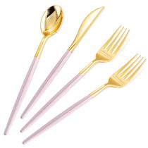 Talheres descartáveis SUT rosa/dourado 160 unidades para festas