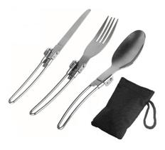 Talheres Dobráveis Colher Garfo Faca Camping Aço Inox Taumer Talheres Dobráveis Colher Garfo Faca Camping Aço Inox Taumer