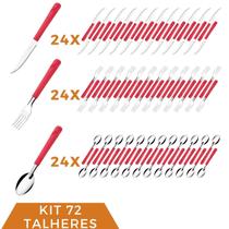 Talheres Faca Colher Garfo Aço Inox Vermelho Luna - 72 un