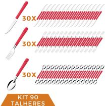 Talheres Faca Colher Garfo Aço Inox Vermelho Luna - 90 un