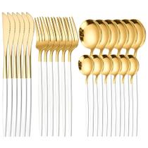 Talheres faqueiro aparelho de jantar inox 24 peças jogo de jantar itens mesa posta - kit 24 peças slim com cabo