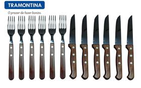 Talheres Faqueiro Jumbo Polywood 12 Peças Churrasco Tramontina Lamina Aço Inox Faca Corte Liso