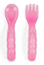 Talheres garfo e colher babygo rosa +6 meses formato anatômico bpa free