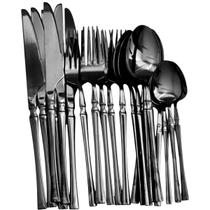 Talheres Gourmet Faqueiro Preto Slim Luxo Aço Inox 24 Peças