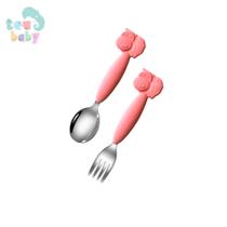 Talheres Infantil Colher Garfo Inox Introdução Aprendizado Alimentar Colorido Animaizinhos Flexível