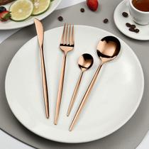 Talheres Salada Jantar Cozinha Bar Buffet Jogo Faqueiro Kit 24 Peças Talher Dourado Rose Preto/Dourado Aço Inoxidável