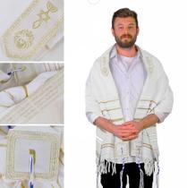 Talit Messiânico branco Leão de Judá - 55 X 180 Cm - De Israel Talit Messiânico branco Leão de Judá - 55 X 180 Cm - De Israel