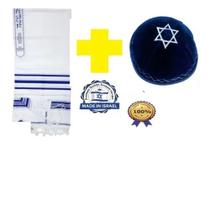 Talit Ortodoxo Azul Com Prata + Kipá - De Israel