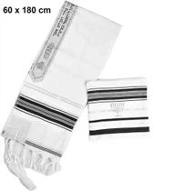 Talit Ortodoxo Preto Com Prata 50x180 Cm De Israel