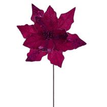 Tallo de Flor de Nochebuena Vickerman con Terciopelo Fucsia y Rayas de 20 cm - Paquete de 3 Tallo de Flor de Nochebuena Vickerman con Terciopelo Fucsia y Rayas de 20 cm - Paquete de 3