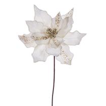Tallo de Flor de Nochebuena Vickerman Crema con Terciopelo y Rayas de 20 cm x 3 unidades