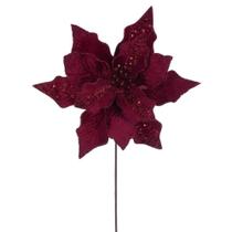 Tallo de Flor de Nochebuena Vickerman de Terciopelo Burdeos a Rayas de 20 cm
