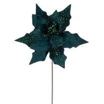 Tallo de Flor de Nochebuena Vickerman Verde Medianoche Terciopelo 10x20 cm 3 piezas