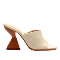 Tamanco Cecconello Feminino Off White Salto Allto Couro Tamanco Cecconello Feminino Off White Salto Allto Couro